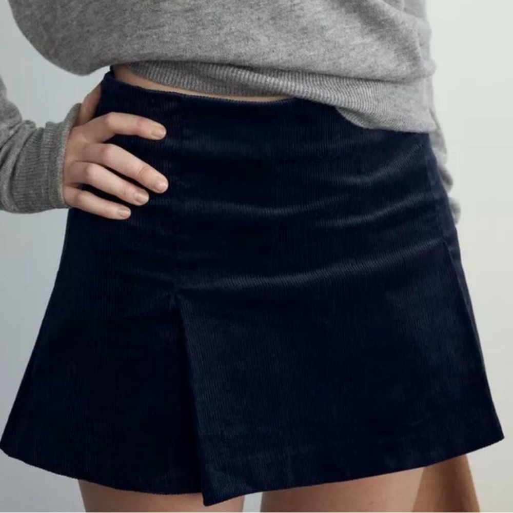 Zara Navy Corduroy Mini Skirt